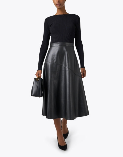 Stylish Black Knit and Leather Blend Lonnie Dress