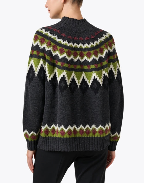 Orario Stylish Grey Multi - Patterned Wool Sweater for a Fashionable Look