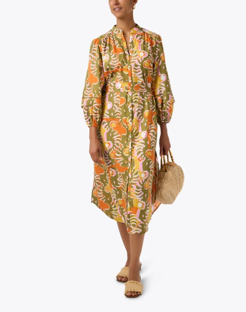 Stylish Multi - Printed 100% Cotton Cathy Midi Dress