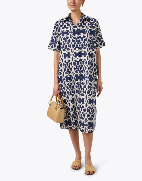 Thelma Navy-Printed Cotton Women's Dress for Warm Weather