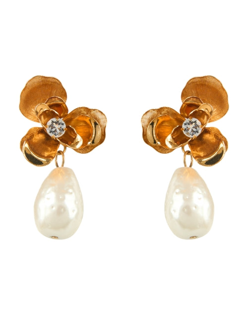 Graceful Gold - Plated Posey Pearl Drop Earrings with Glass Crystal Accent