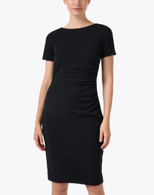 Marc Cain Elegant Black Ruffled Knee-Length Ruched Women's Dress
