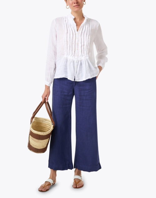 Claudine Women's Casual White Linen Cotton Gauze Top