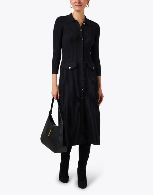 Stylish Nyla Black Knit Shirt Dress with Gold Button Accents
