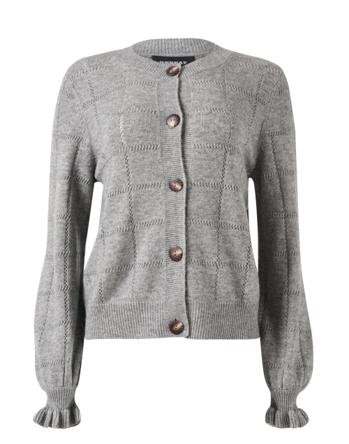 Stylish Grey Wool and Cashmere Blend Pointelle Knit Cardigan for Women
