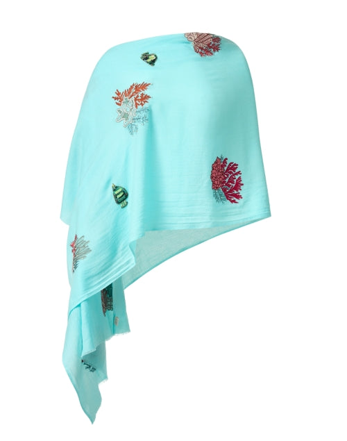Exquisite Aqua-Embroidered Merino Wool Fashion Scarf for Warm Weather