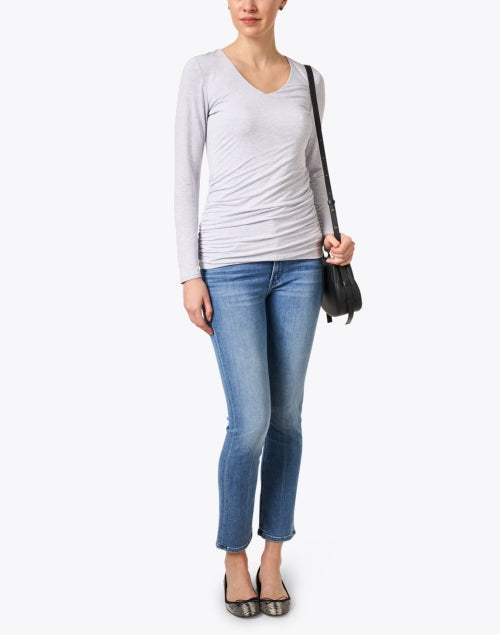 Stylish Grey Ruched Jersey Casual Top for a Weekend Look