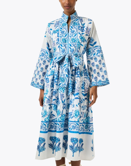 Stylish Liza Dress in White and Blue Floral Print