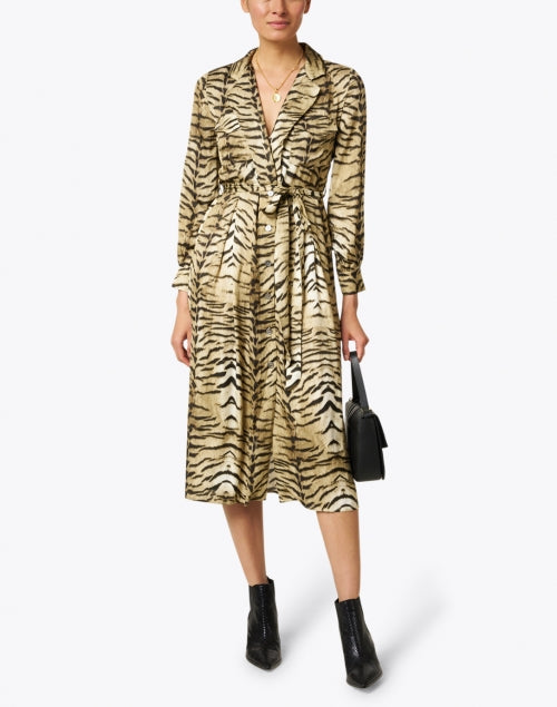 Elegant Beige Animal-Printed Satin Ruxy Dress for All-Day Wear