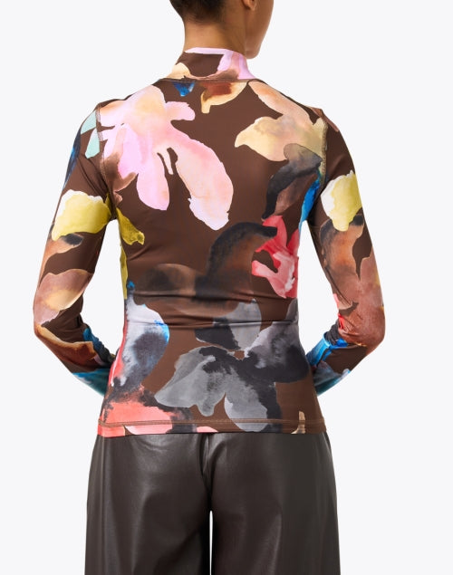 Stylish Brown Abstract Print Slim-Fit Jersey Top
