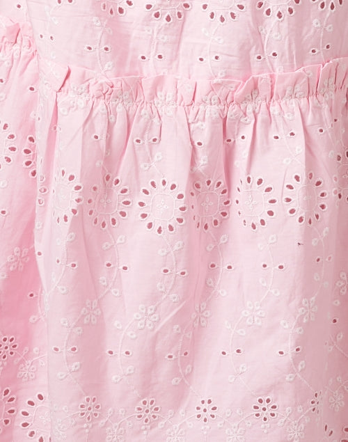 Pink 100% Cotton Eyelet Lace Midi Tiered Dress for Women