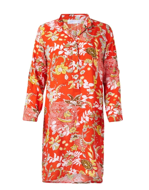 Stylish Lightweight Orange Dress with Intricate Floral Print
