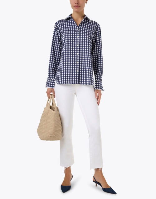 Navy and White Checked 100% Cotton Margot Style Women's Top for Sunny Days