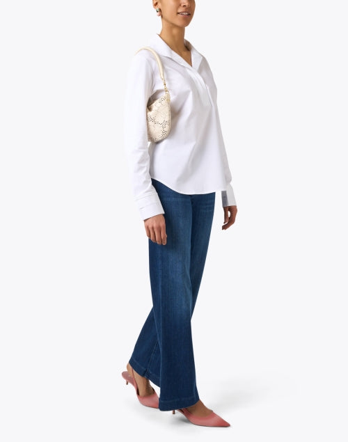 Ainsley Relaxed Stretch Cotton Blend White Henley Top for Versatile Style