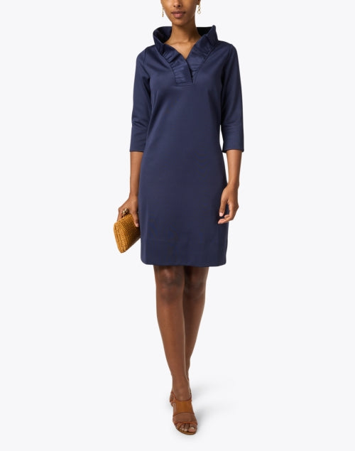 Stylish Navy Women's Ruffle Neck Evening Dress