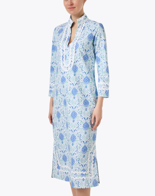 Stylish Blue Pineapple-Print Cotton Tunic Dress for Effortless Style