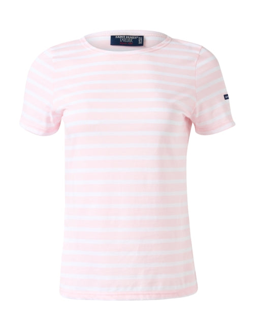 Chic French-Made Pink and White Striped Cotton Crew Neck Tee