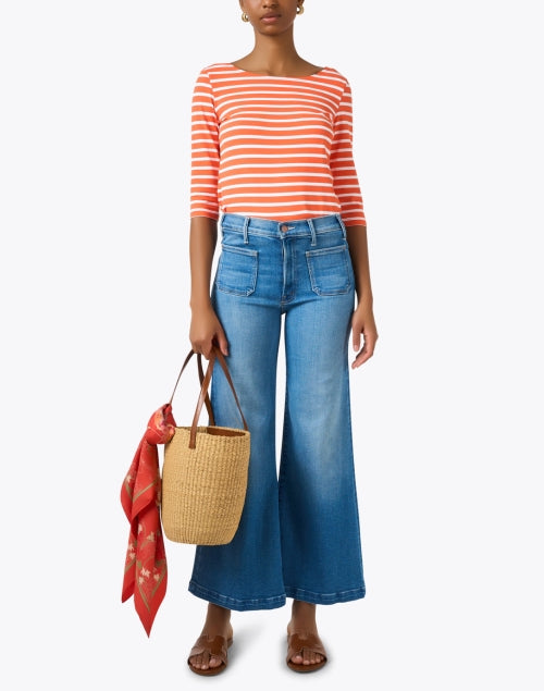 Stylish Garde Orange and White Striped Cotton Jersey Top for a Nautical Look