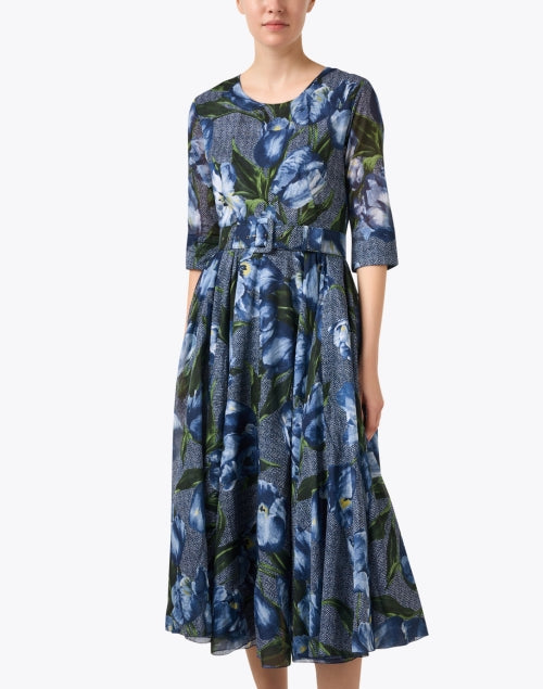 Stylish Aster Blue Floral Patterned Lightweight Stretch Cotton Women's Dress