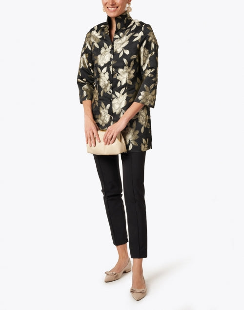Stunning Rita Black and Gold Floral Embroidered Silk Women's Jacket for Fashionable Occasions