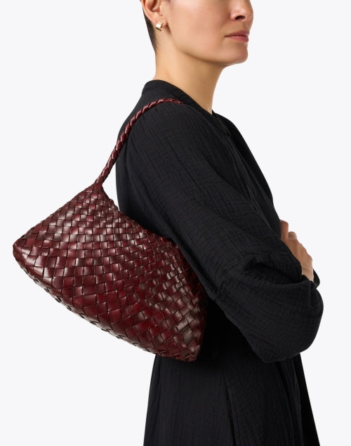 Rosanna Bordeaux Fashionable Woven Leather Shoulder Bag for Trendy Look