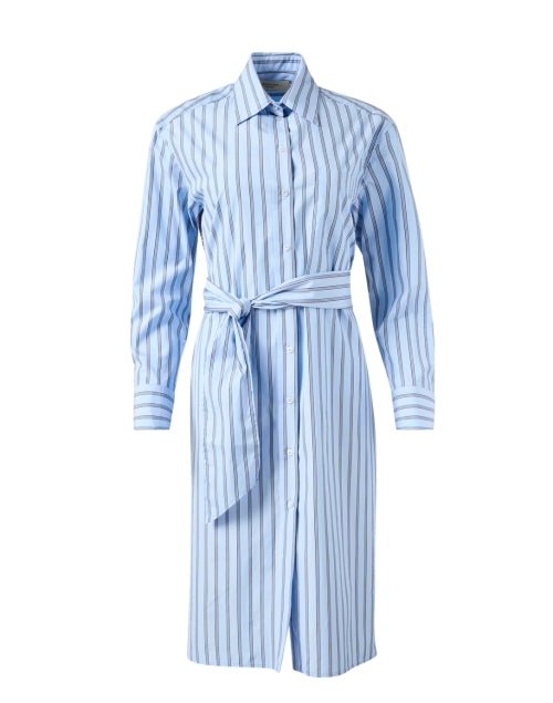 Weekend Max Mara Edipo Women's Blue Striped Silk Panel Long Shirt Dress for Stylish Occasions