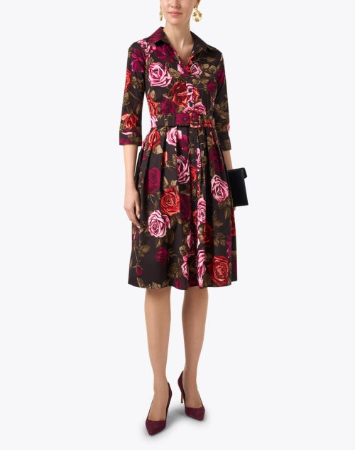 Stunning Audrey Pink Rose Patterned Cotton Stretch Women's Shirt Dress