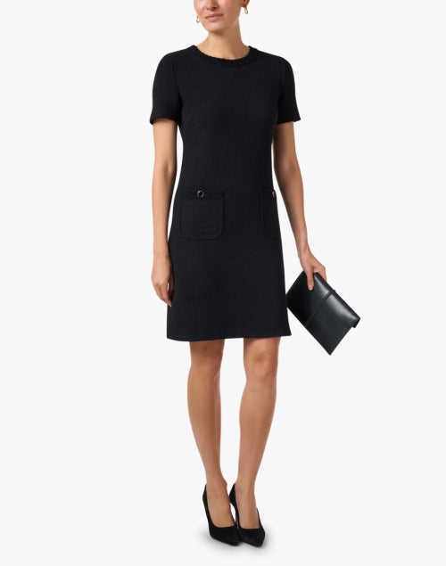 Elegant Luxury Black Boucle Knitted Women's Dress
