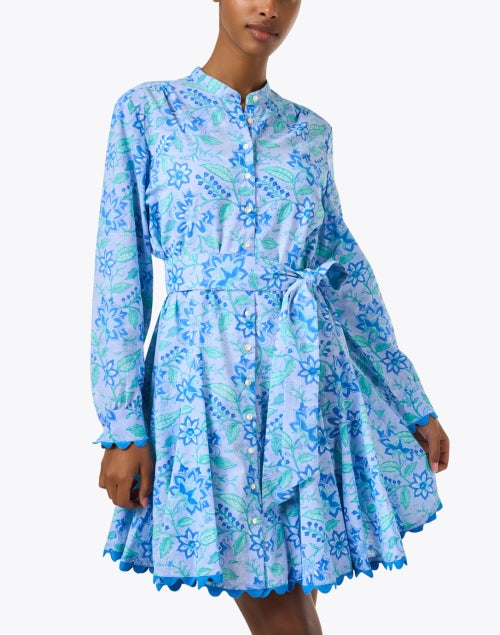Stylish Blue Floral Print Godet Dress for Modern Women