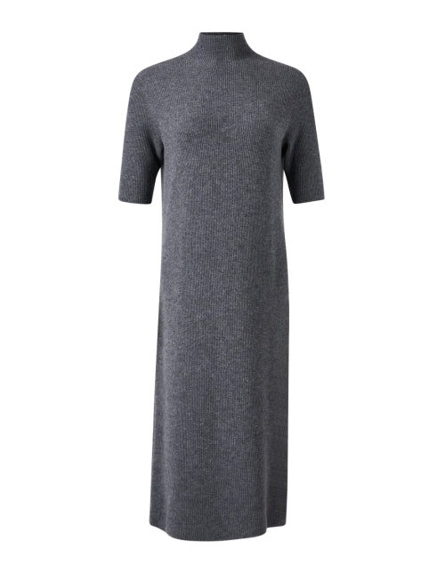 Stylish Steel Grey Wool - Cashmere Blend Midi Knit Dress