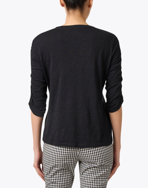 Stylish Black 100% Cotton Top with Ruched Elbow-Length Sleeves