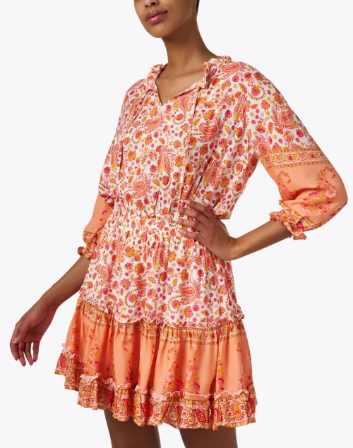 Stylish Ibiza Orange Floral Multi - Print Women's Summer Dress