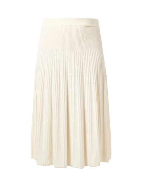Elegant Ivory Pleated Merino Wool Midi Skirt