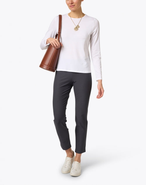 Eileen Fisher Graphite-colored Stretchable Crepe Material Slim-fit Ankle Pants for Everyday Wear