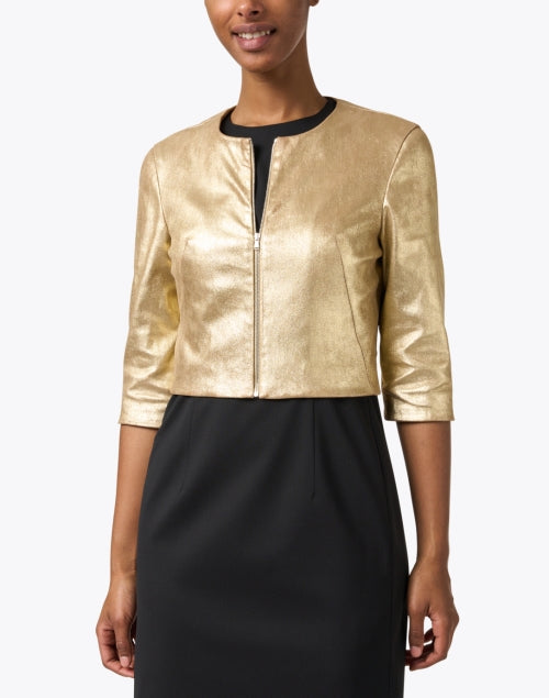 Gorgeous Metallic Leather Cropped Mica Jacket for Formal Events