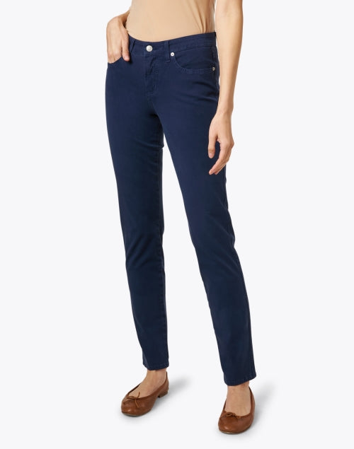 Navy Blue Stretchable Cotton Twill Slim Straight-Leg Jeans