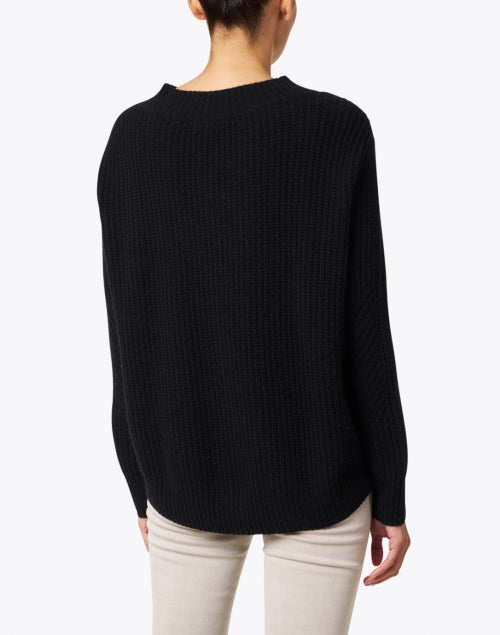 Stylish Fall Cashmere Sweater in Black with Ivory Detailing