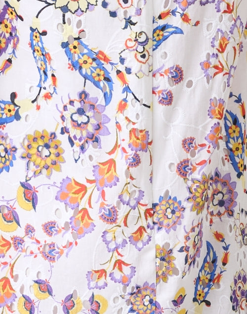 Kobi Halperin Daniela Women's Sleeveless Multi - colored Paisley Print Eyelet Mini Ruffle Hem Dress