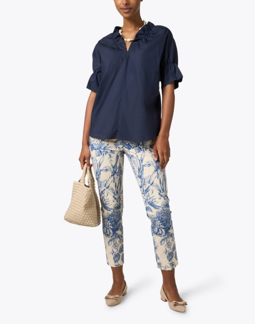 Navy Blue Ruffled Neck Women's Fashion Top by Crosby