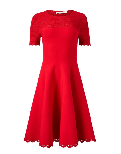 Stylish Coral Knit Fit-and-Flare Women's Dress
