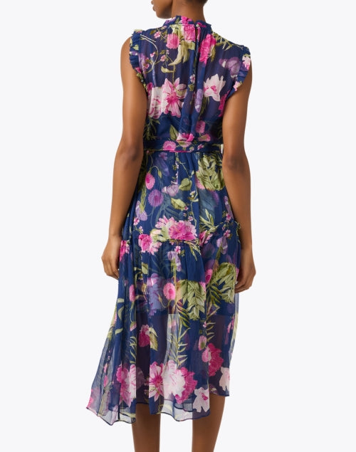 Navy Printed Silk Gemma Evening Dress for Women