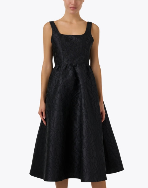 Abbey Glass Victoria Black Jacquard Fit-and-Flare Dress with Removable Pearl Belt