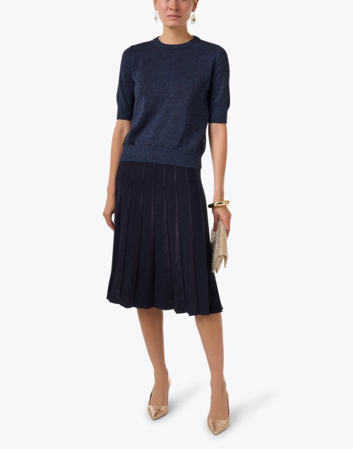 Stylish Blue Pleated Mid - length Knit Women's Skirt