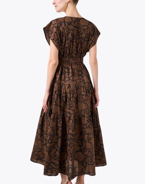 Stylish Agathe Brown Printed 100% Cotton Maxi Dress for Women