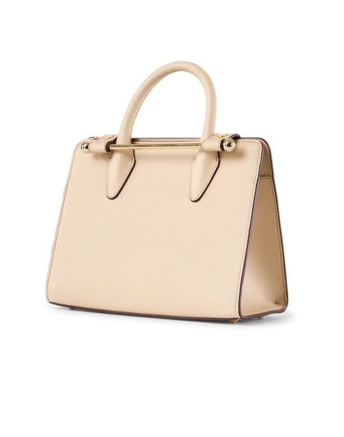 Mini Premium Cream Leather Tote Handbag with Signature Gold Bar Closure