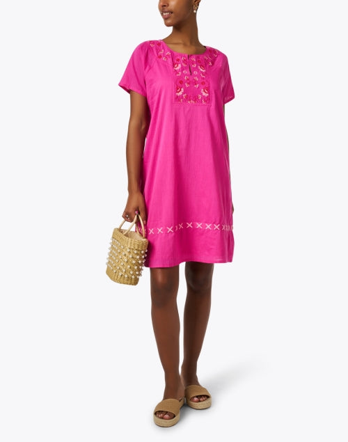 Norah's High - quality Breathable Pink Floral Embroidered Cotton Dress