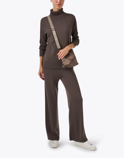 Stylish Epopea Pull - on Brown 100% Wool Wide - Leg Pants