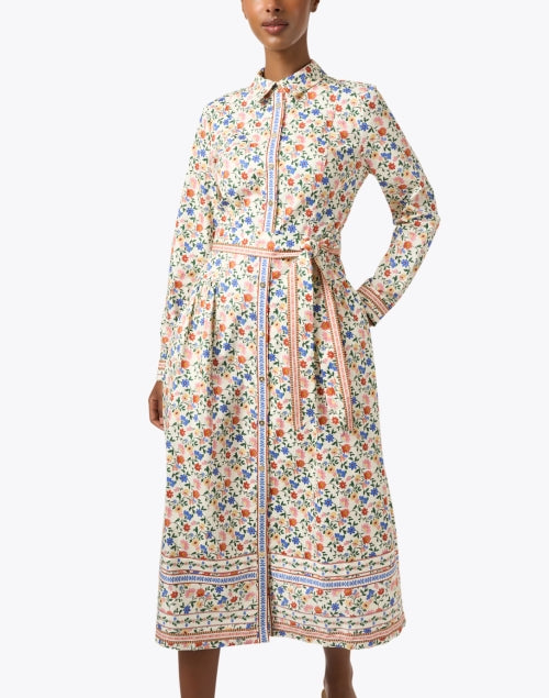 Kaitlyn Women's Ivory Multi-Colored Floral Print Shirt Style Dress