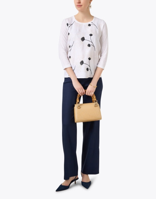 Navy Blue Lightweight Stretch Linen Flavia Wide Leg Palazzo Pants for Women