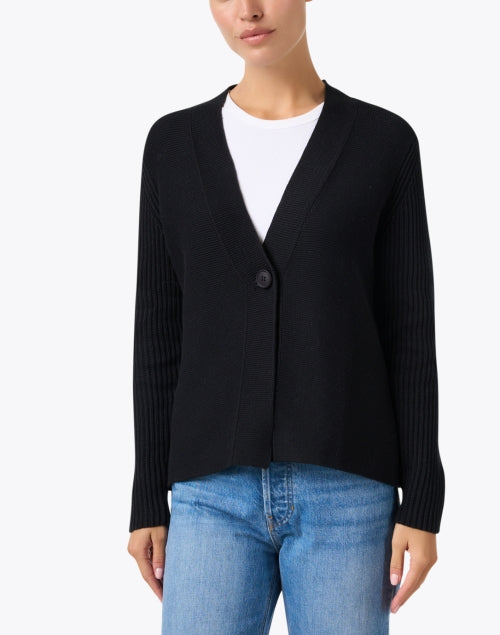 Stylish Ultra-soft Black Cashmere Cotton Cardigan for Layering